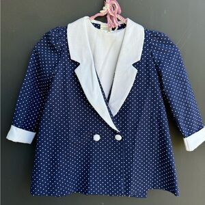 Vintage Girls Dior Jeunesse Navy Polka Dot Double-Breasted Jacket and Dress set